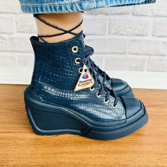 ⭐Chuck 70 De Luxe Wedge Platform Leather Sneakers Sz 6 Womens Shoes Blue A10037C - Picture 4 of 12